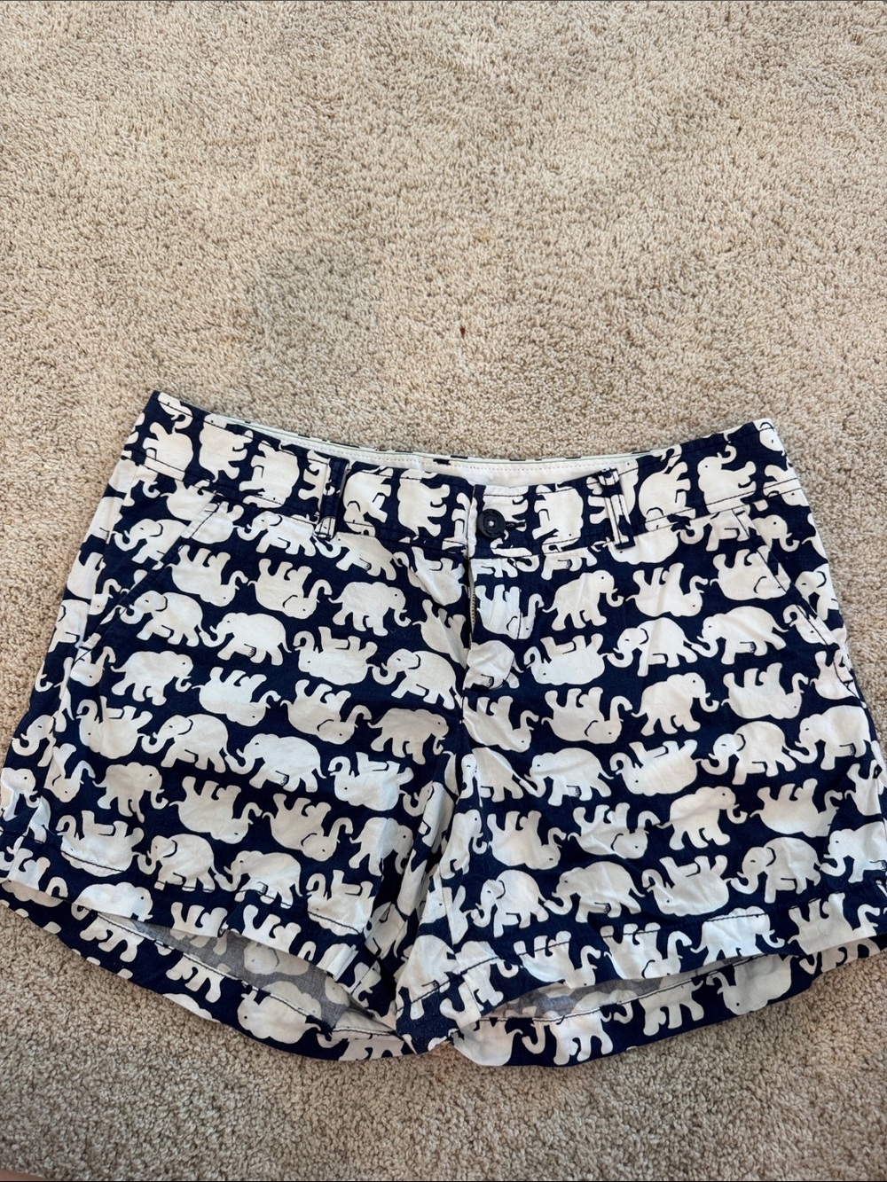 Lilly Pulitzer Navy and White Elephant Print Jean Shorts